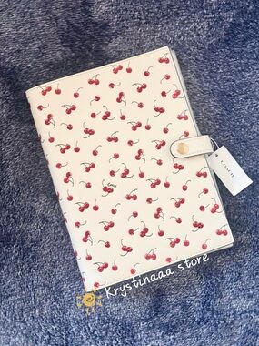 COACH Notebook With Cherry Print In Leather Chalk Multi CFA44 NWT